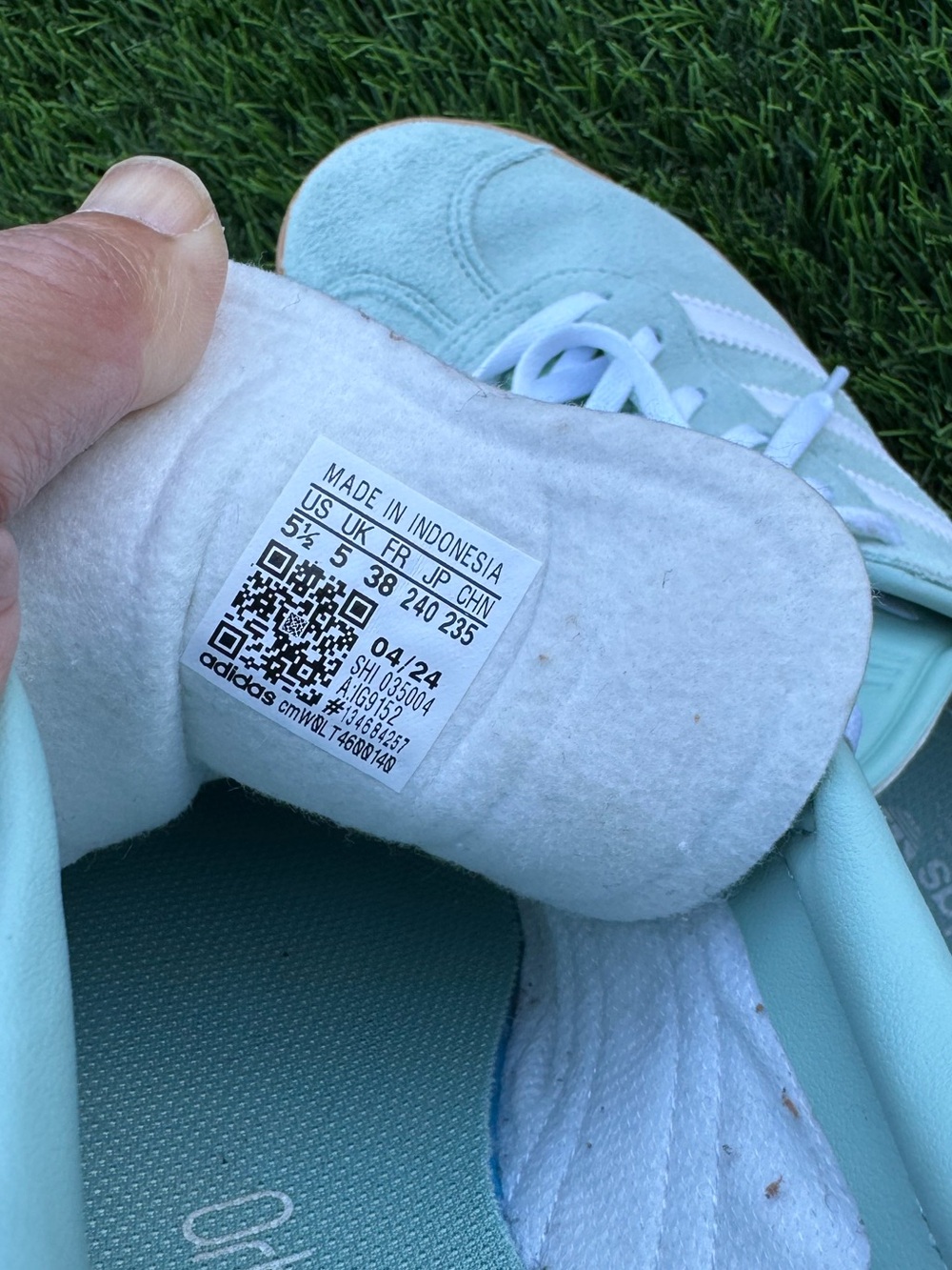 Adidas Gazelle Mint Green Suede Pink Sneakers (US 7, EU 38) - Picture 9 of 12